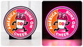 America Runs on Cheer lightbox shown unlit and illuminated side by side