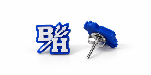Brockport-Hamlin Jr. Blue Devils BH Stud Earrings — 3D-printed earrings, front and side/back views