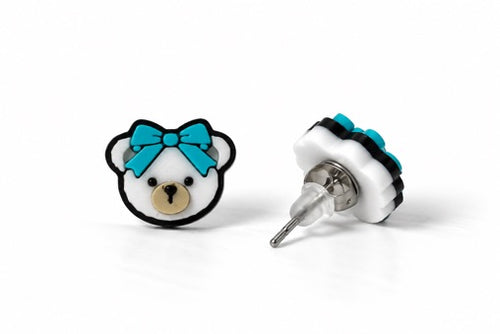 Cheer Bear Blue Bow Stud Earrings pair of 3D-printed earrings