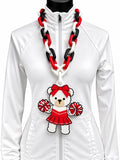 White Cheer Bear with red bow and pom-poms Hype Chain necklace