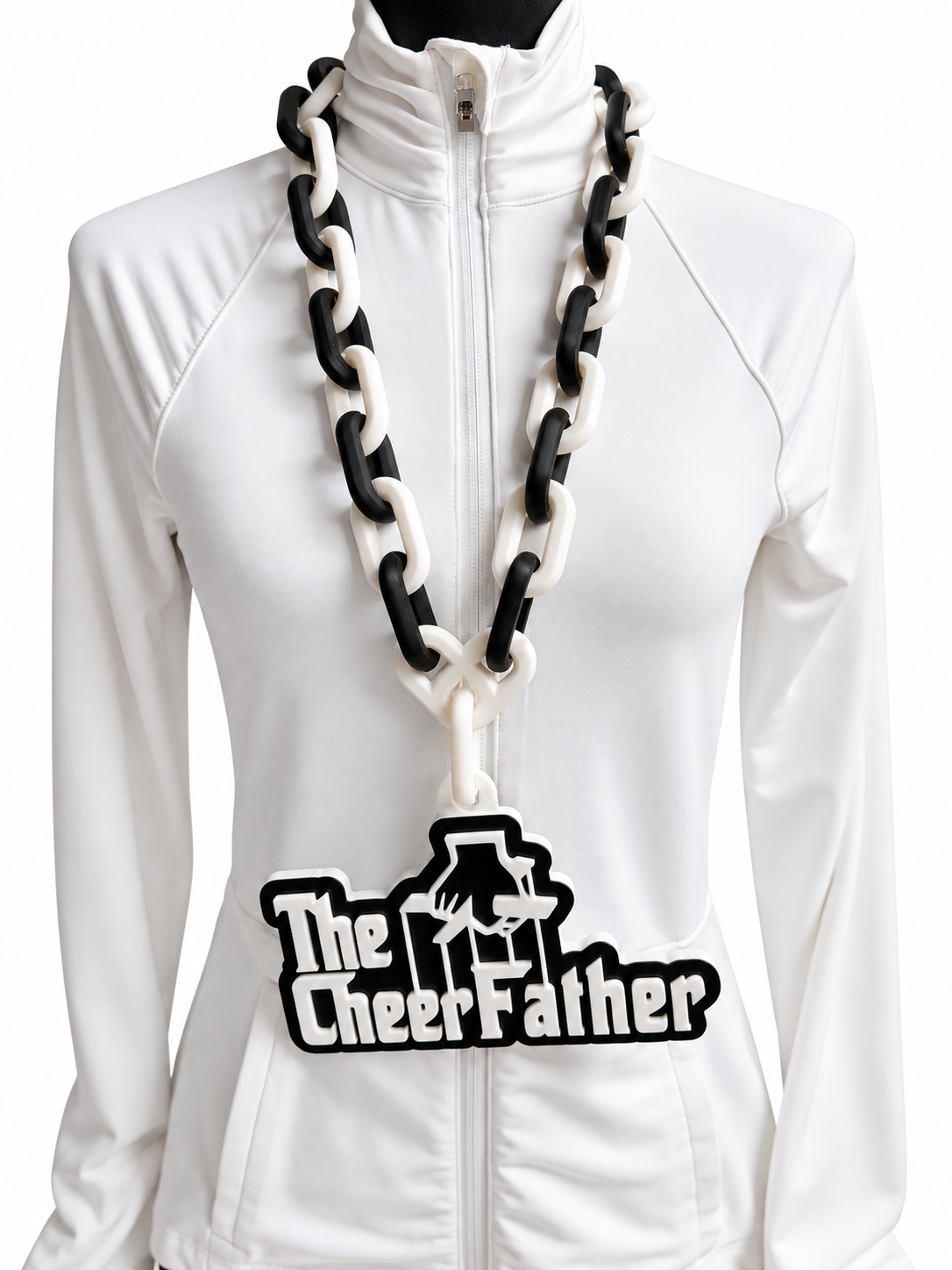 The Cheer Father 3D printed cheer dad hype chain necklace in black and white