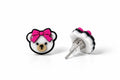 Cheer Bear Pink Bow Stud Earrings printed front and side view