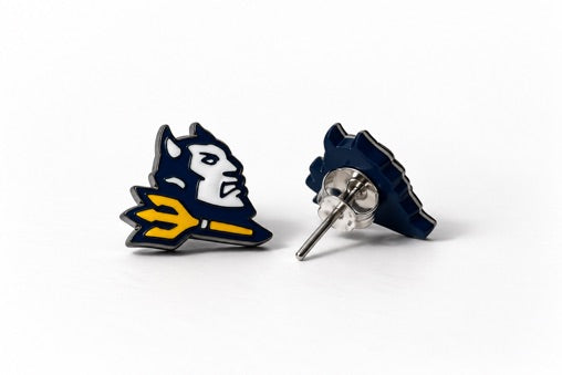 Victor Blue Devils Mascot Stud Earrings printed front and side view