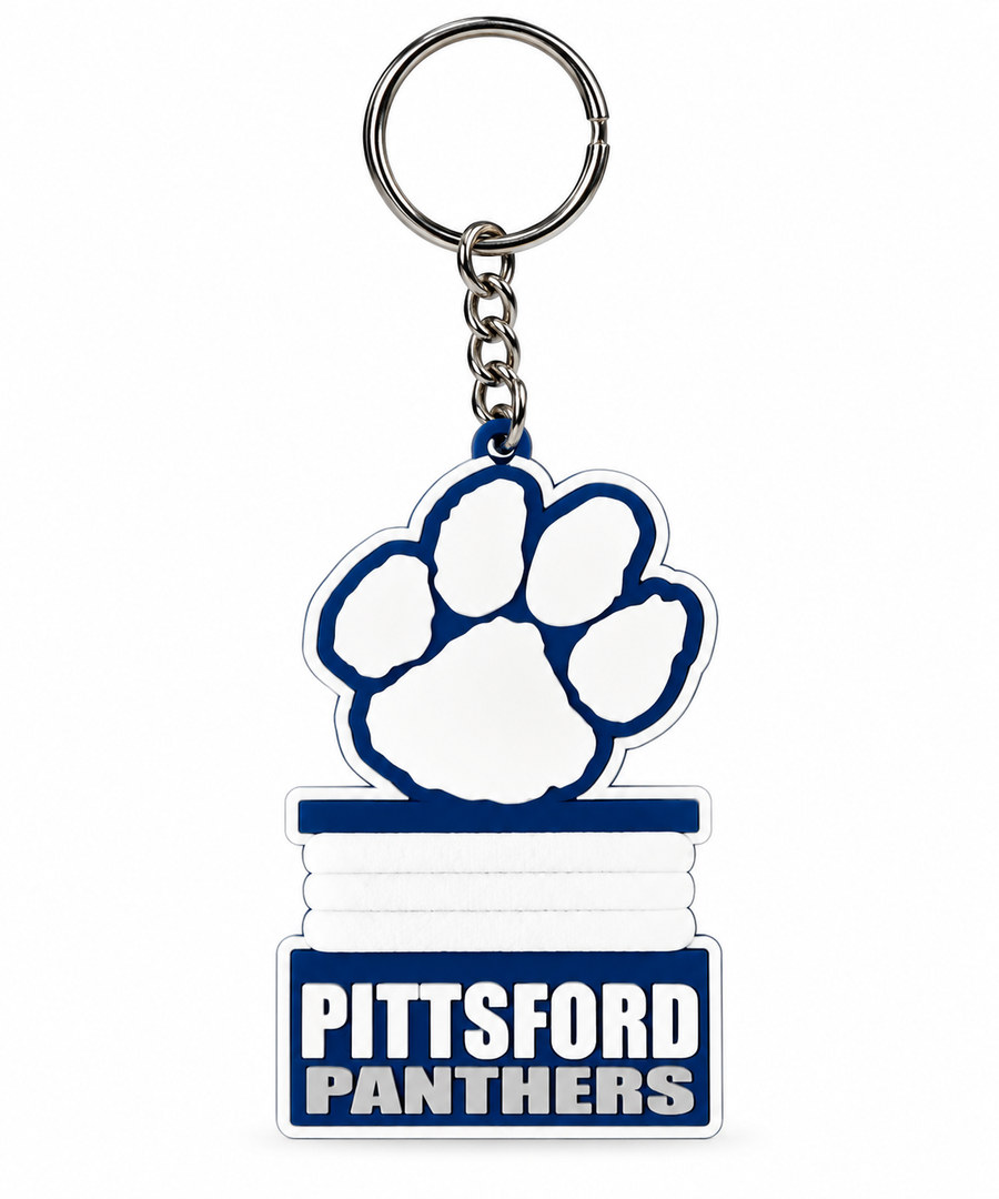Pittsford Panthers Paw Megaphone Keychain shown with metal split ring