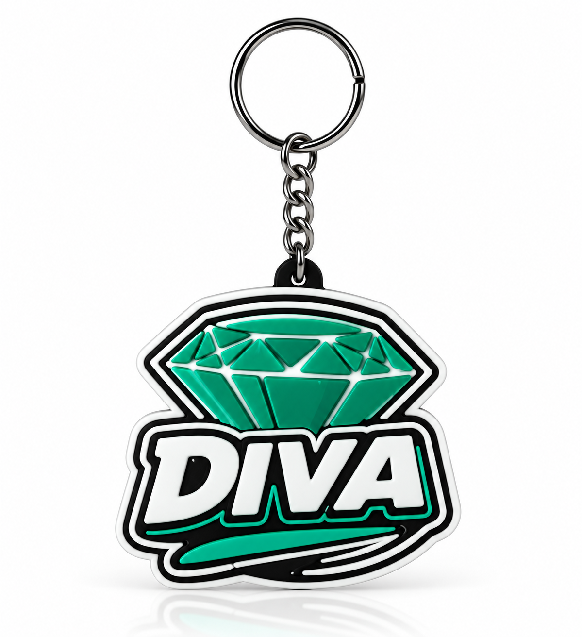 Diva Diamond Cheer Keychain with metal key ring