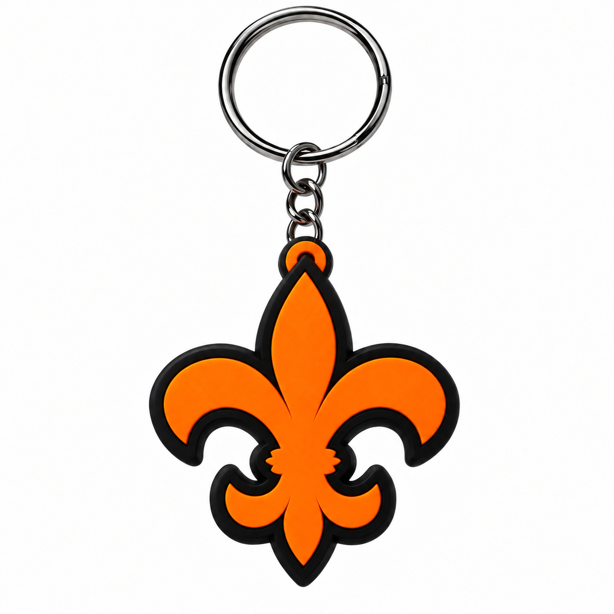 Churchville-Chili Saints Fleur-de-Lis Keychain shown with metal split ring