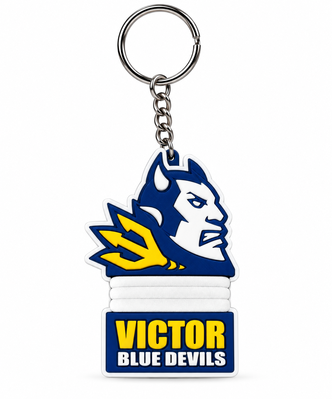 Victor Blue Devils Mascot Megaphone Keychain with metal ring
