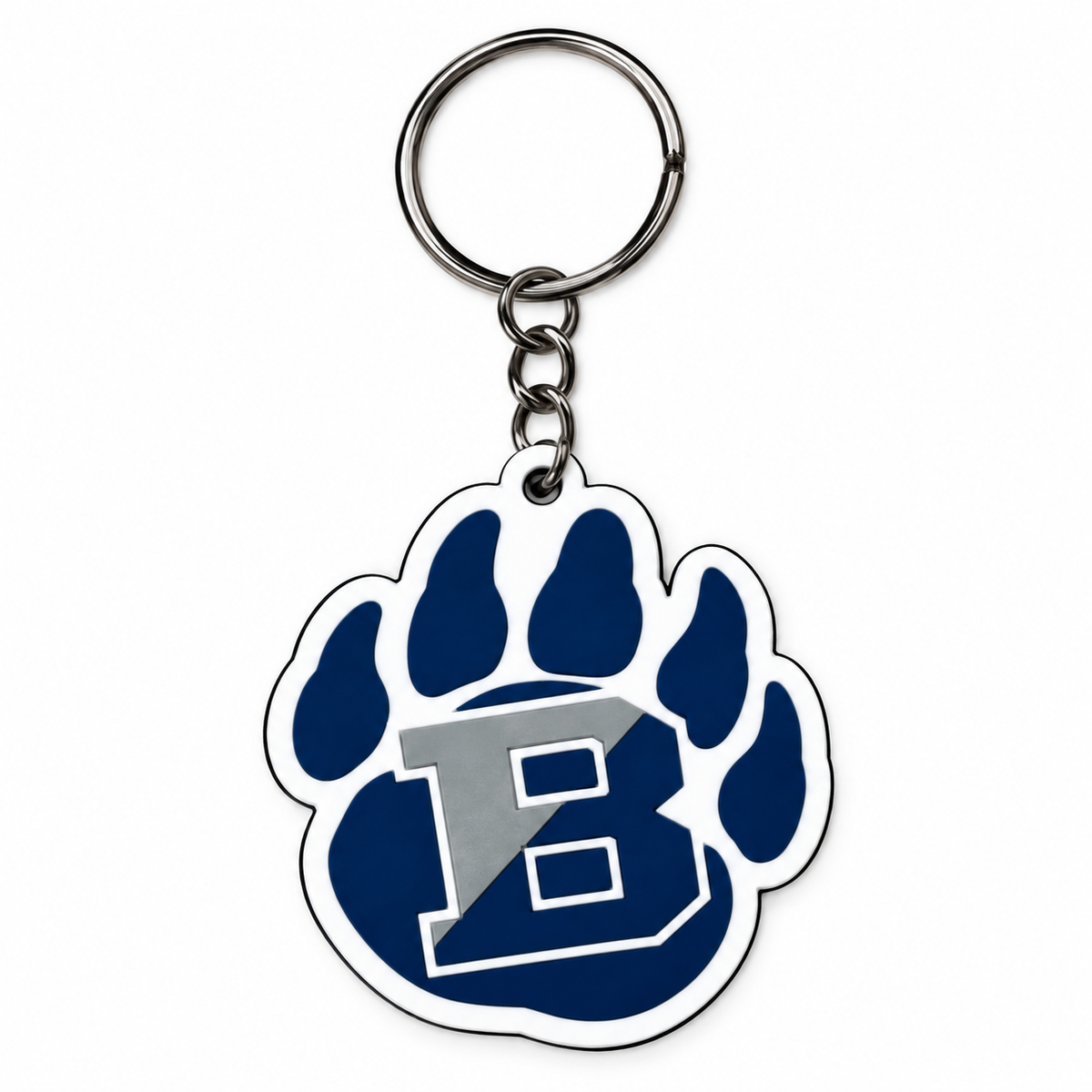 Brighton Bruins B Paw Keychain shown with metal split ring