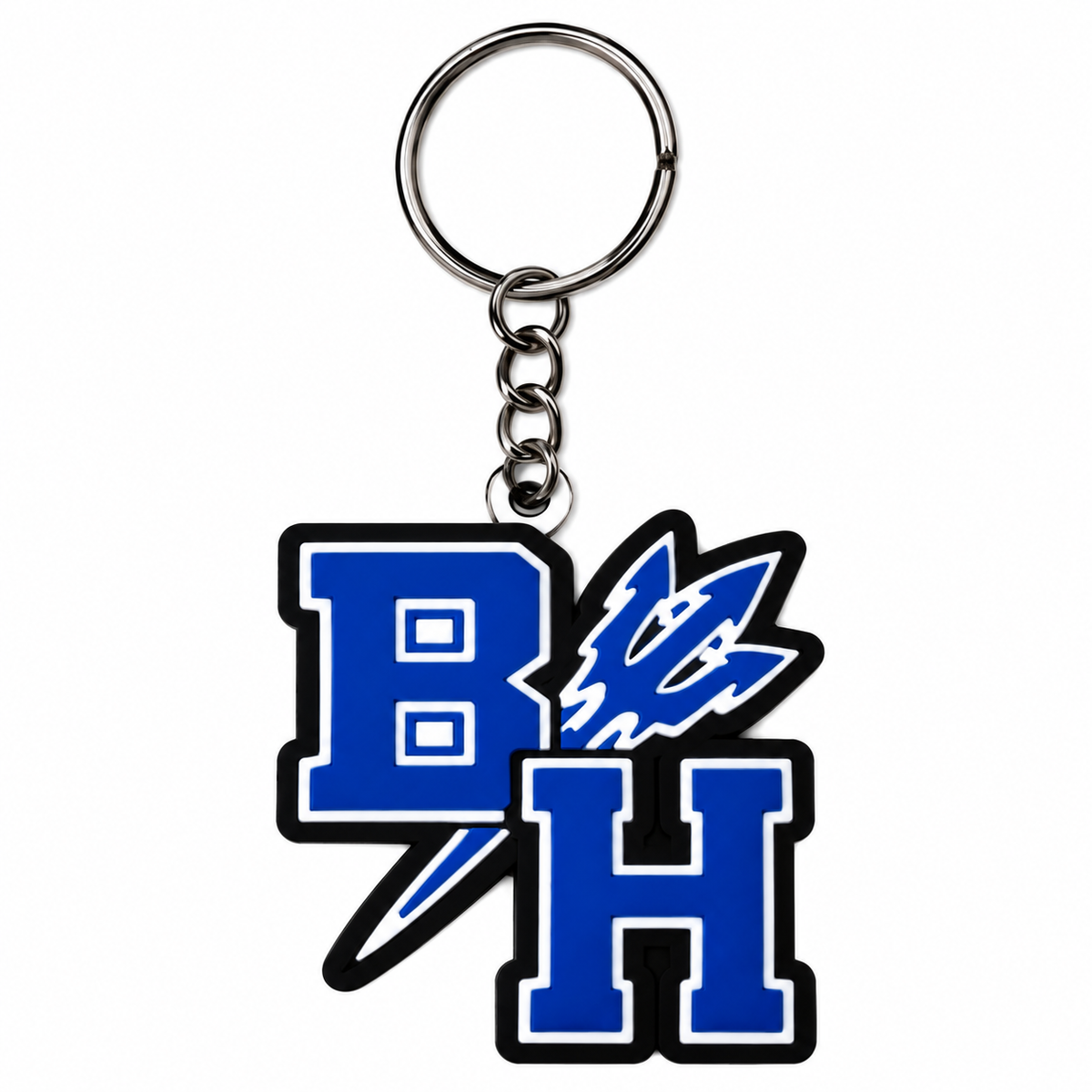 Brockport-Hamlin Jr. Blue Devils BH Keychain shown with metal split ring