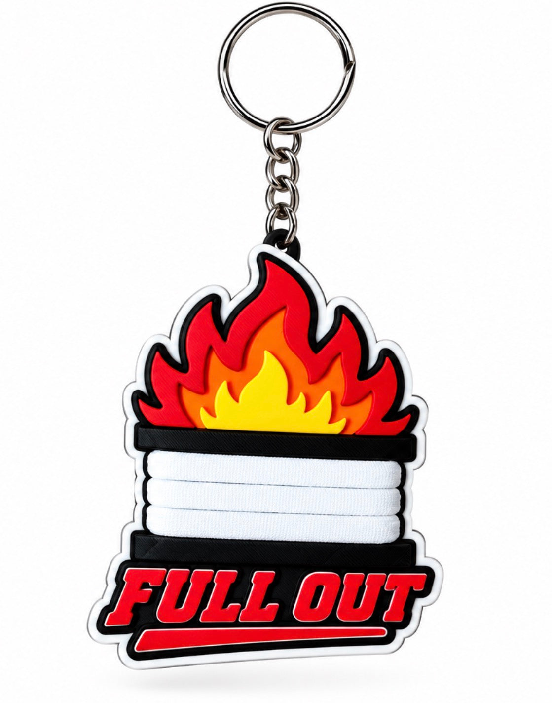 Full Out Flame Torch Keychain shown with metal split ring