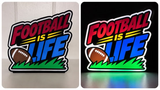 Football Is Life LED Lightbox side by side off and on