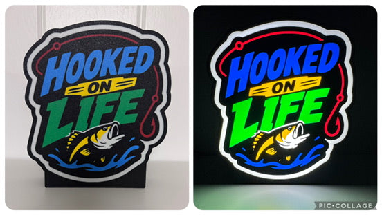Hooked on Life Fishing Lightbox side by side off and on