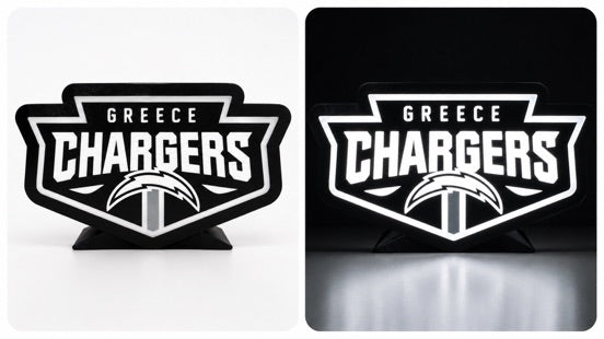 Greece Chargers Black and Silver Lightbox off and on photo