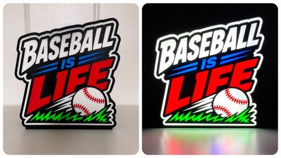 Baseball Is Life LED Lightbox side by side off and on