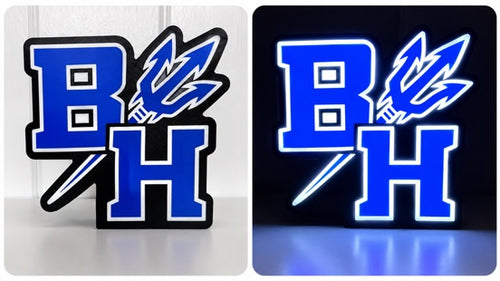 Brockport-Hamlin Jr. Blue Devils BH Lightbox unlit and illuminated