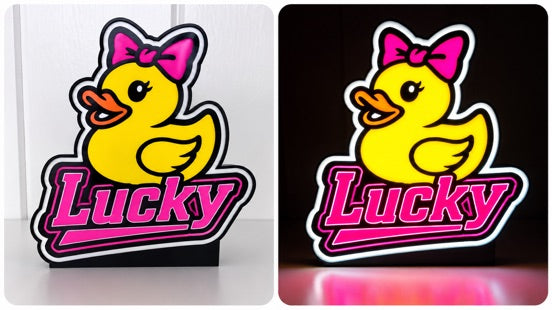 Lucky Duck Lightbox illuminated and off comparison