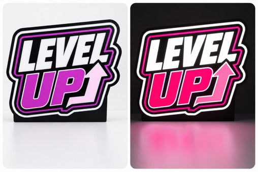 Level Up LED lightbox purple lettering on and off