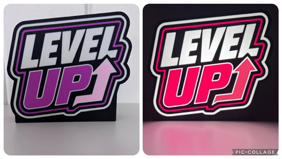 Level Up LED lightbox pink lettering on and off