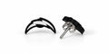 Black and white lightning bolt stud earrings, front and side showing stainless steel post