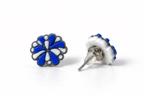 Royal Blue & Silver Pom Pom Stud Earrings 3D printed product photo