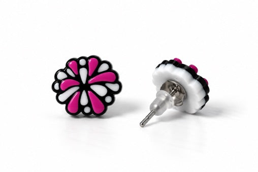 Pink & White Pom Pom Stud Earrings original FairPlay product photo