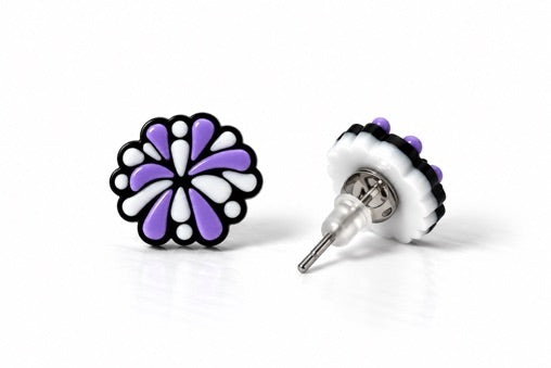 Purple & White Pom Pom Stud Earrings original FairPlay product photo