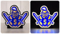 Webster Schroeder Warriors knight LED lightbox shown unlit and illuminated side by side